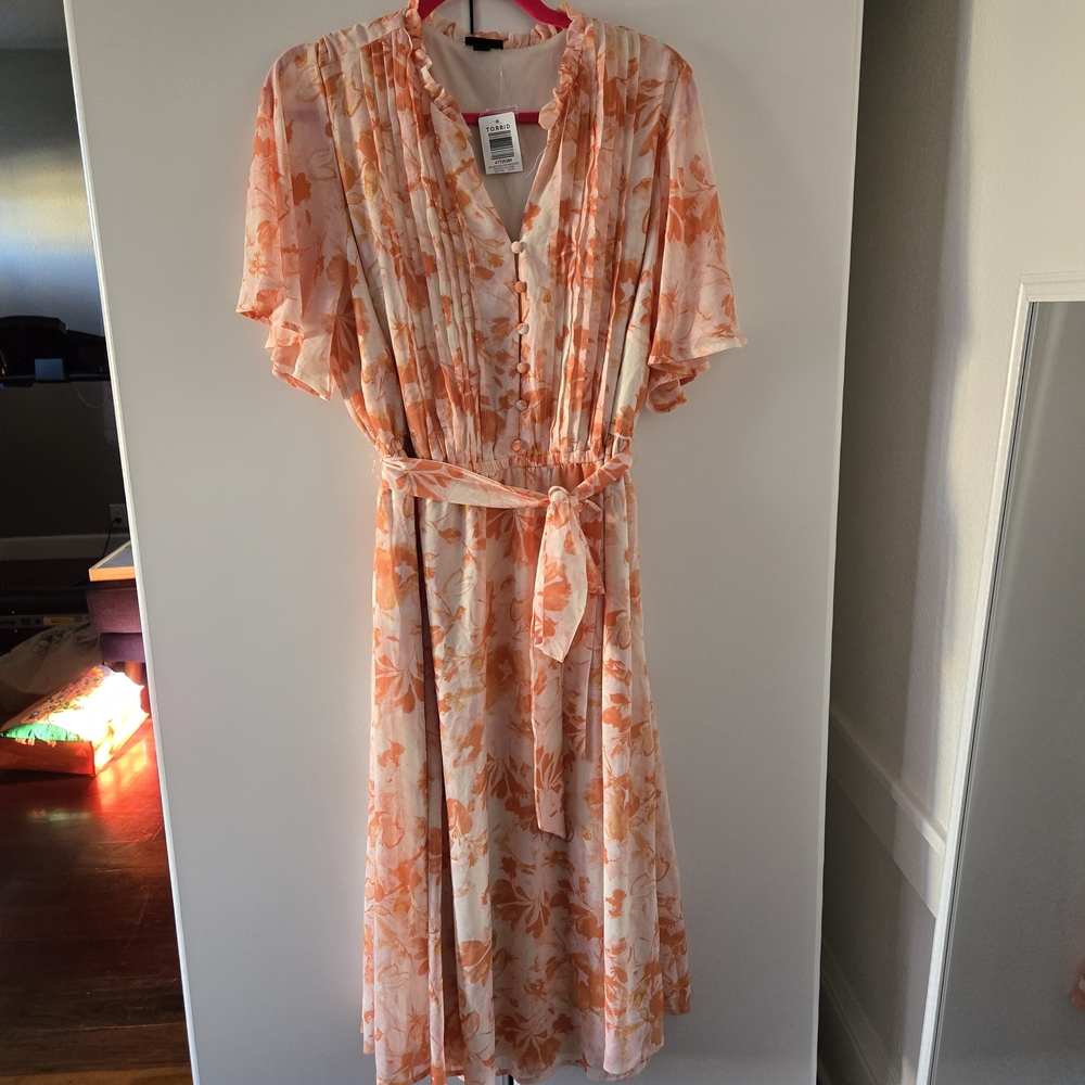 Torrid Orange and White Floral Midi Dress